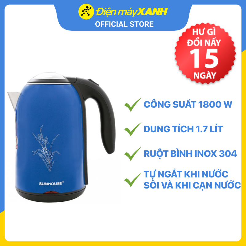 Bình Đun Siêu Tốc 2 Lớp Sunhouse SHD1382B (1.7L) - Hàng chính hãng