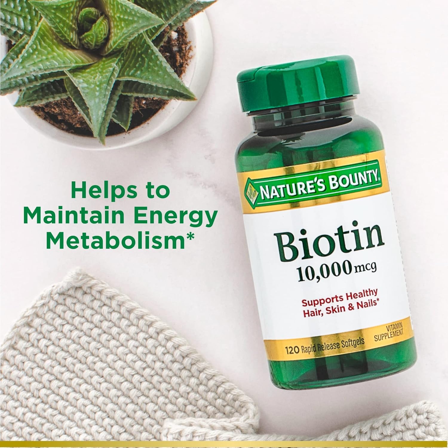 Viên uống dưỡng da tóc móng Nature’s Bounty Biotin 10.000mcg 120 Viên