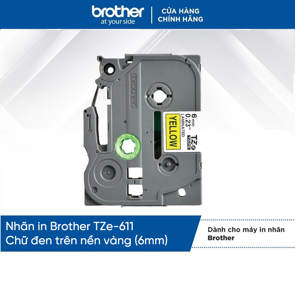 [Hàng chính hãng] Nhãn in Brother TZe-611 chữ đen trên nền vàng (6mm)