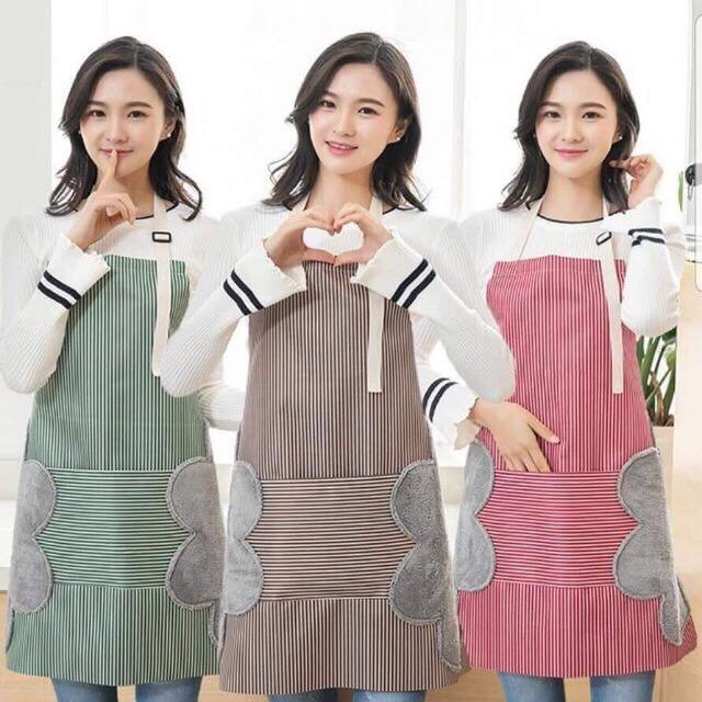 Tạp Dề Chống Nước SWEETY Họa Tiết Kẻ Sọc Dày Dặn Có Túi Và Miếng Lau Tay