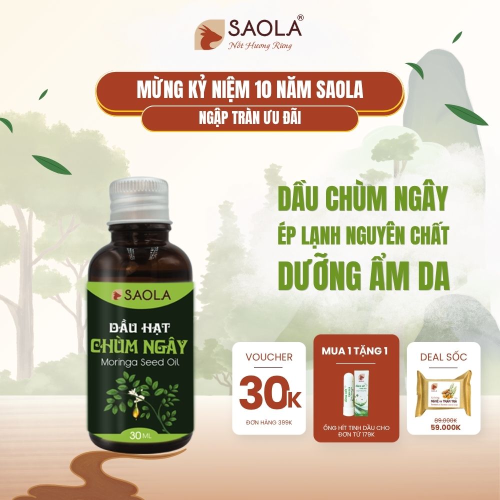 Dầu Hạt Chùm Ngây SAOLA, Nguyên Chất, Chống Lão Hoá, Mờ Thâm Sẹo, Da Sáng Mịn, 10ml và 30ml