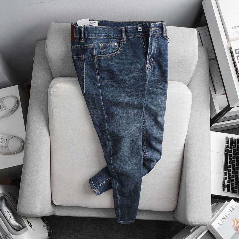 Quần Bò Nam Xanh Trơn dáng ôm slim chất jean co giãn VNXK cao cấp