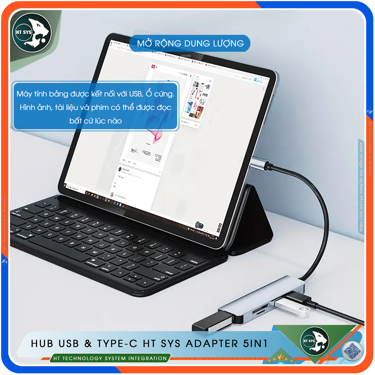 Hub USB 3.0 Và Hub Type C HT SYS Adapter 5in1 - Cổng Chia USB Mở Rộng Kết Nối Tốc Độ Cao Dành Cho Macbook, Laptop, PC - Hub Chuyển Đổi USB Type-C Hỗ Trợ Sạc Pin, Kết Nối Đa Năng ổ Cứng, Bàn Phím, Chuột, Máy In, Ổ Chia USB - Hàng Chính Hãng