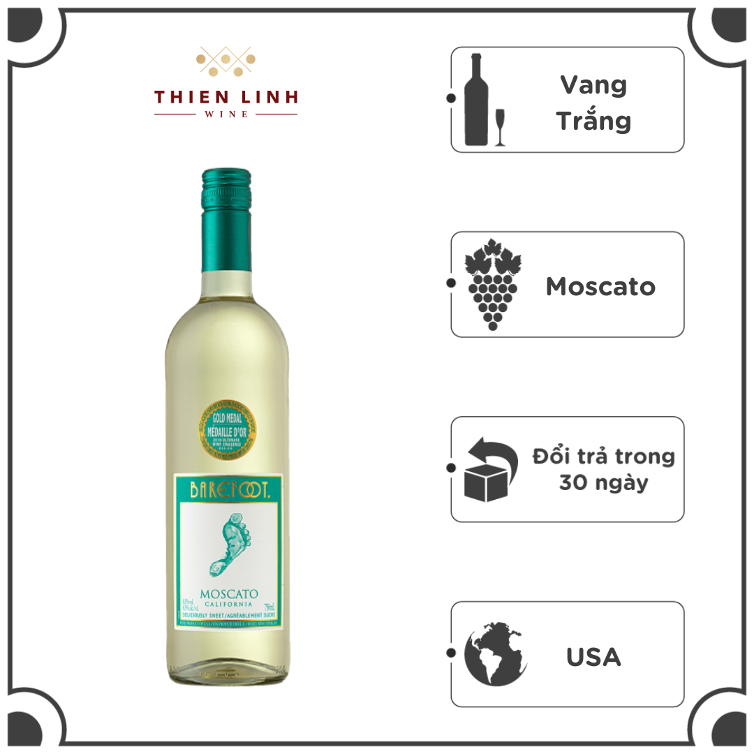 Rượu Vang Trắng USA Barefoot Varietal Moscato