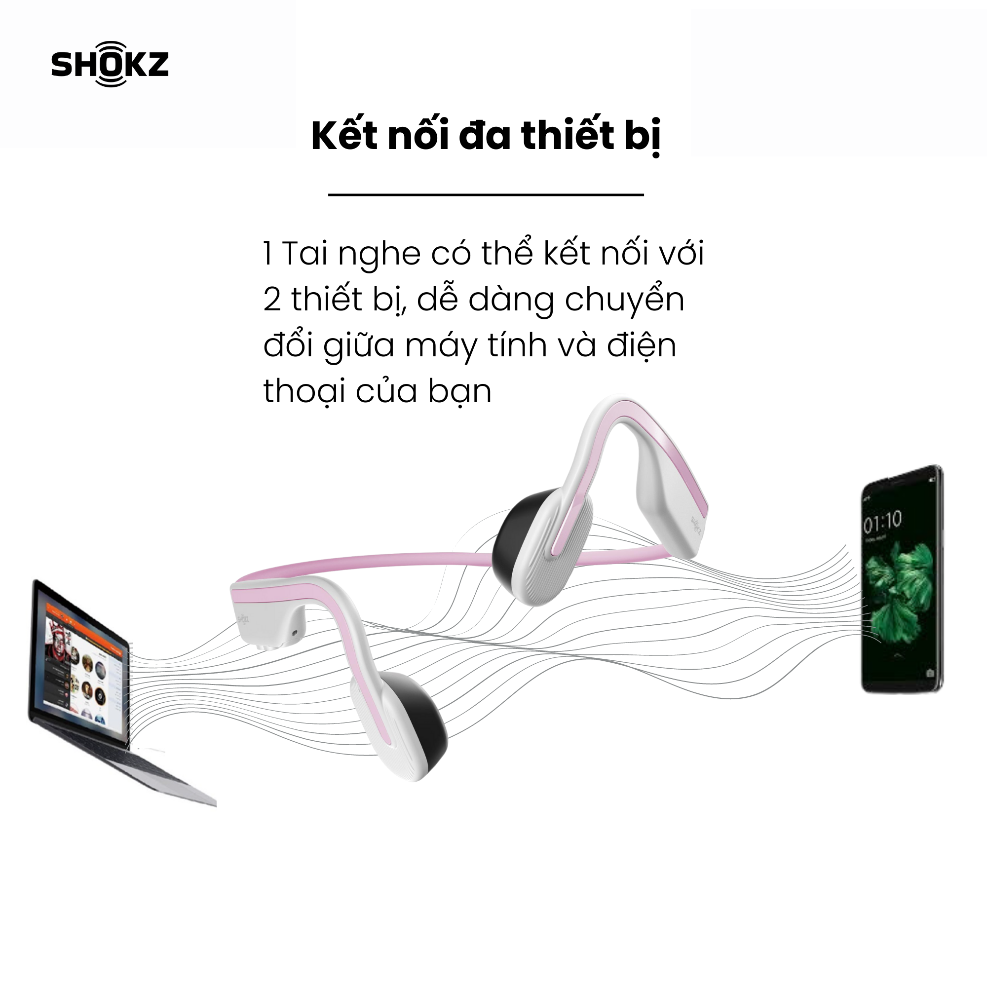 Tai Nghe Bluetooth Thể Thao Truyền Âm Thanh Qua Xương SHOKZ OPEN MOVE S661 Màu Hồng - Hàng chính hãng