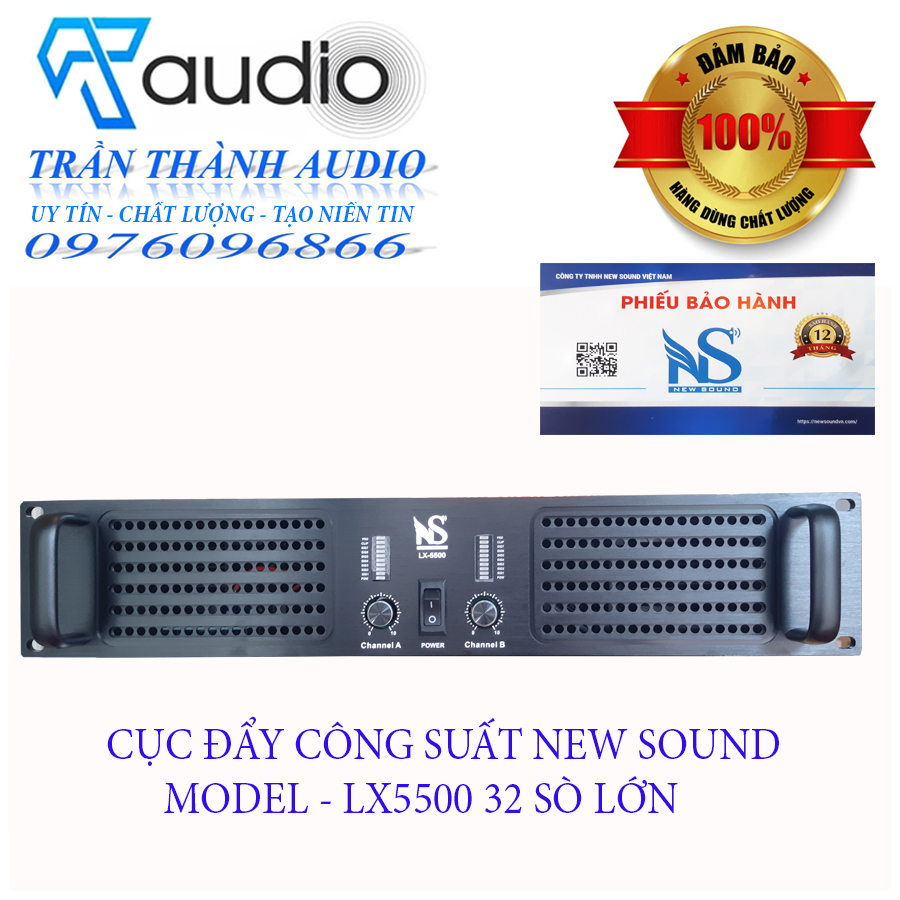 Cục đẩy công suất 2 kênh Newsound LX-5500 32 sò lớn 1500W , đánh full bass 30-40,hàng chính hãng nhập khẩu 2023,tặng jac kết nối