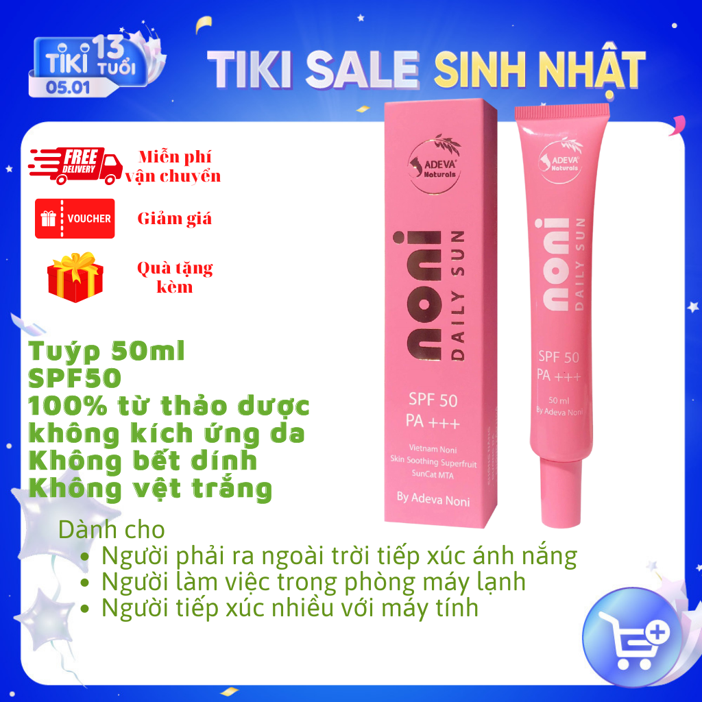 Kem chống nắng Trái nhàu - chống nắng dưỡng da thế hệ mới SPF 50, PA +++ (Adeva Noni) 50 ml mẫu mới nhất