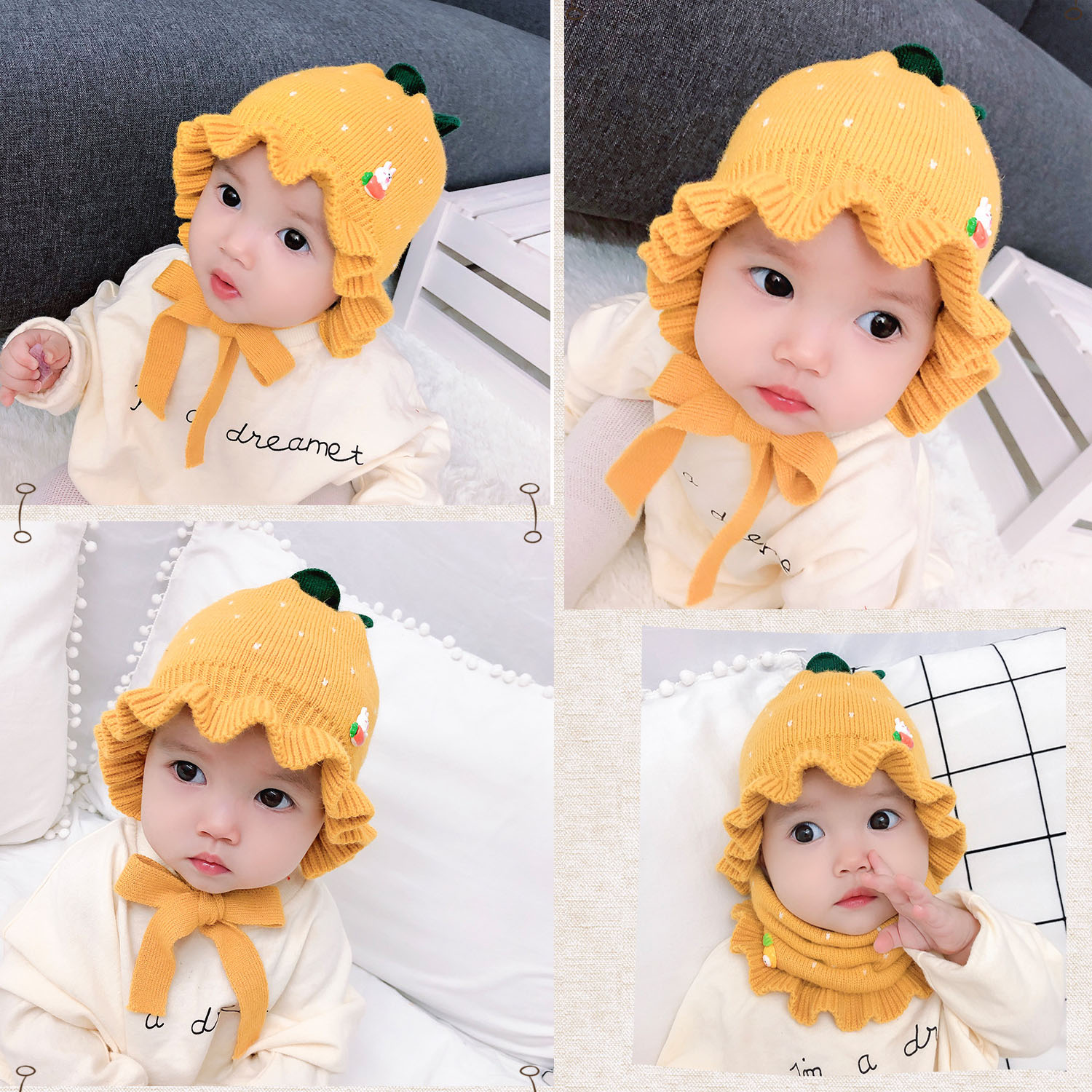Mũ len cho bé gái Easy Baby kiểu dáng dễ thương nhiều màu cho bé từ 0-12 tháng (H-555G)