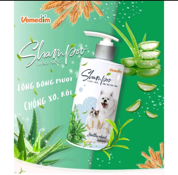 Sữa tắm chó mèo Vemedim  Shampo Thảo Mộc giúp lông bóng mượt , chống xơ rối 300ml