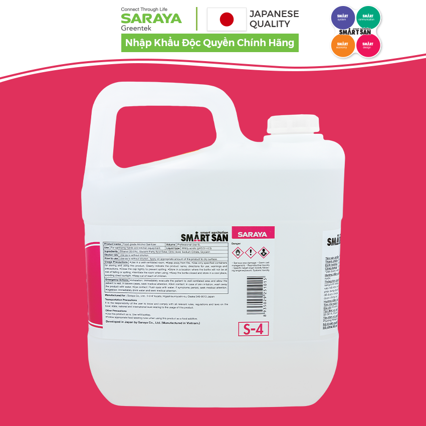 Cồn Smart San Food-grade Alcohol Sanitizer S-4 Dùng Trong Chế Biến Thực Phẩm - Can 5Kg