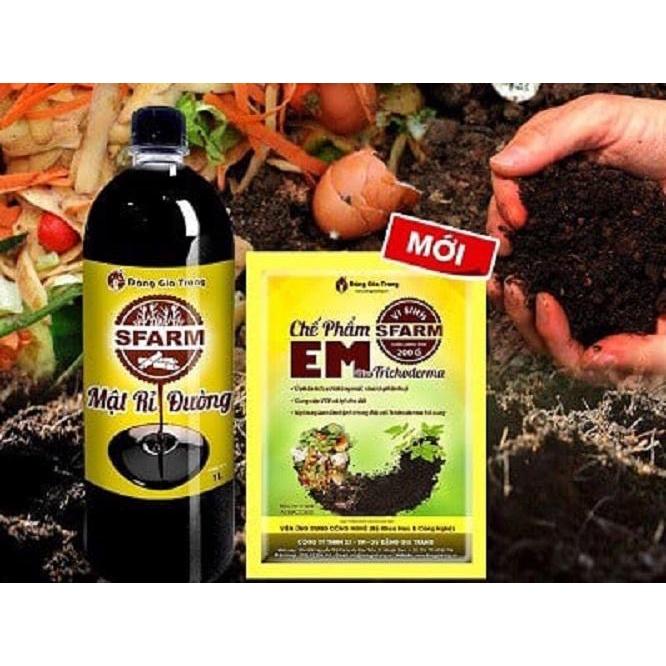 COMBO Ủ RÁC THẢI CHẾ PHẨM EM SFARM 200GR VÀ MẬT RỈ ĐƯỜNG SFARM 1 LÍT