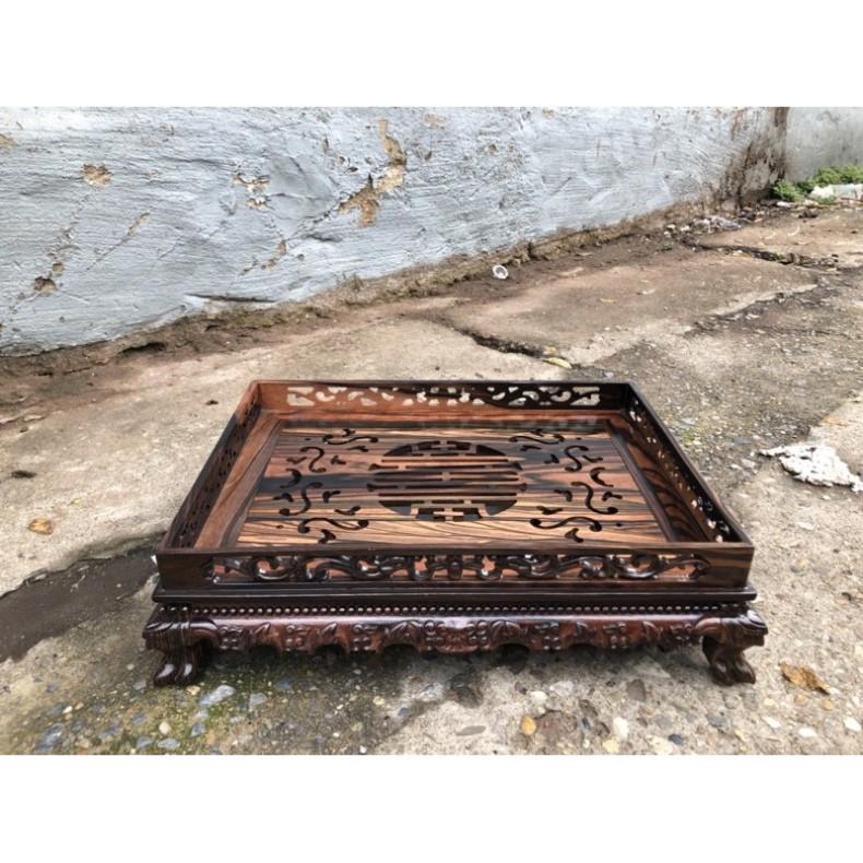 khay trà chân quỳ gỗ mun hoa 45x35cm