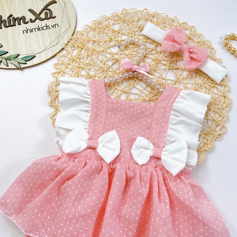 Body váy chấm bi hồng cánh tiên bé gái 3 đến 12kg chất đũi thông hơi mềm mịn mát