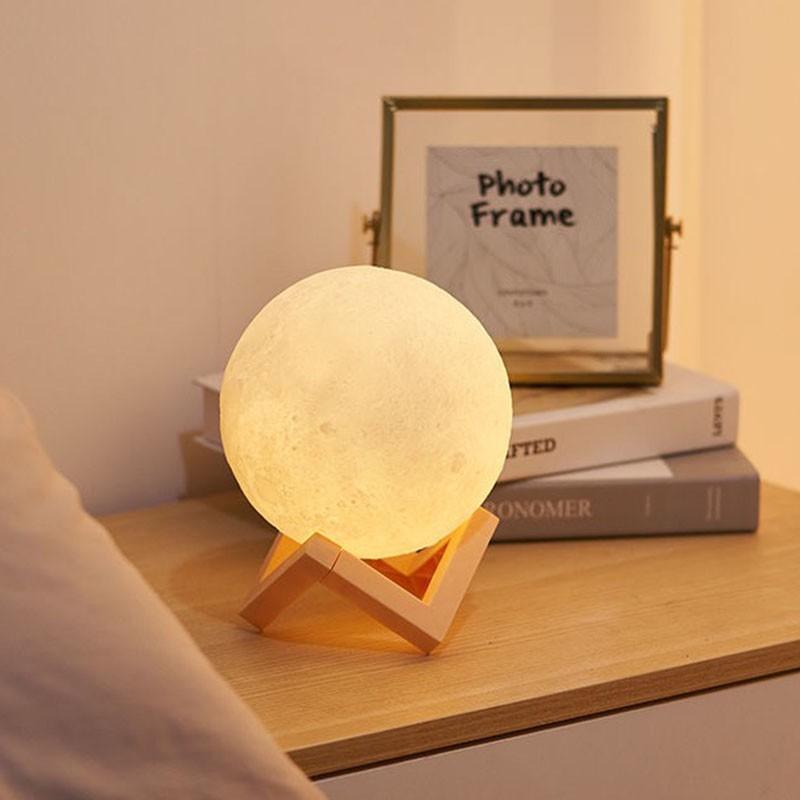 Đèn ngủ hình mặt trăng dễ thương dành cho phòng ngủ bé gái, Đèn mặt trăng 3D (8cm-12cm)