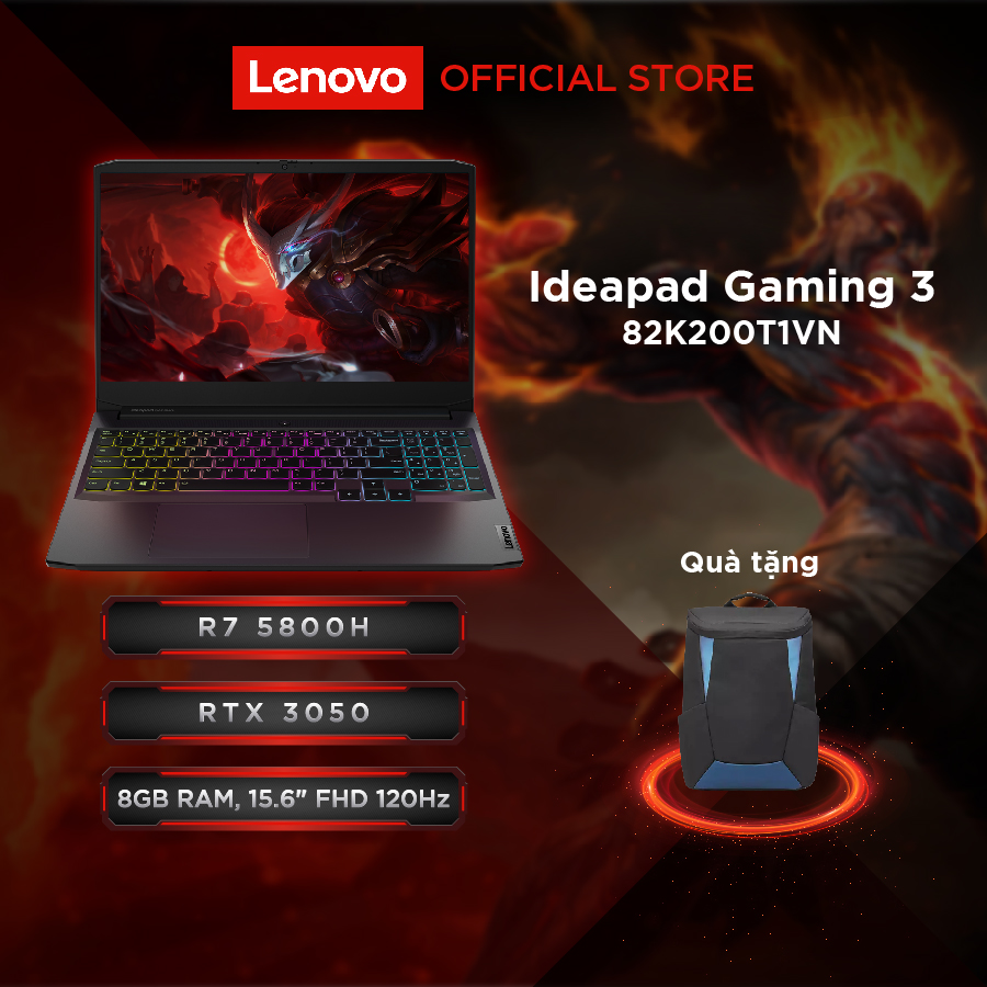 Laptop Lenovo IdeaPad Gaming 3 15ACH6 82K200T1VN R7 5800H|8GB|512GB|RTX 3050|Win11 - Hàng chính hãng