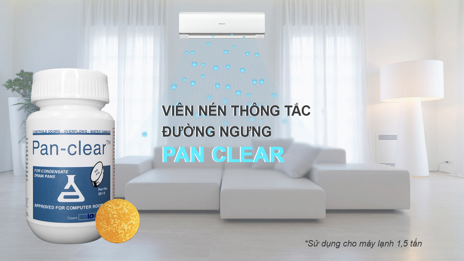 Viên nén thông tắc máy lạnh 1,5 tấn - Pan Clear màu vàng - Xử lý rong rêu, cặn bẩn - Hộp 10 viên