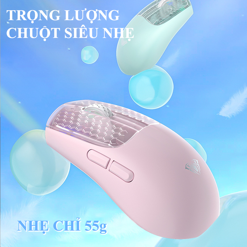 Chuột không dây AULA SC560 kết nối 3 chế độ trọng lượng siêu nhẹ 55g có đèn led RGB với 6 mức độ nhạy lên đến 10000DPI - Hàng Chính Hãng