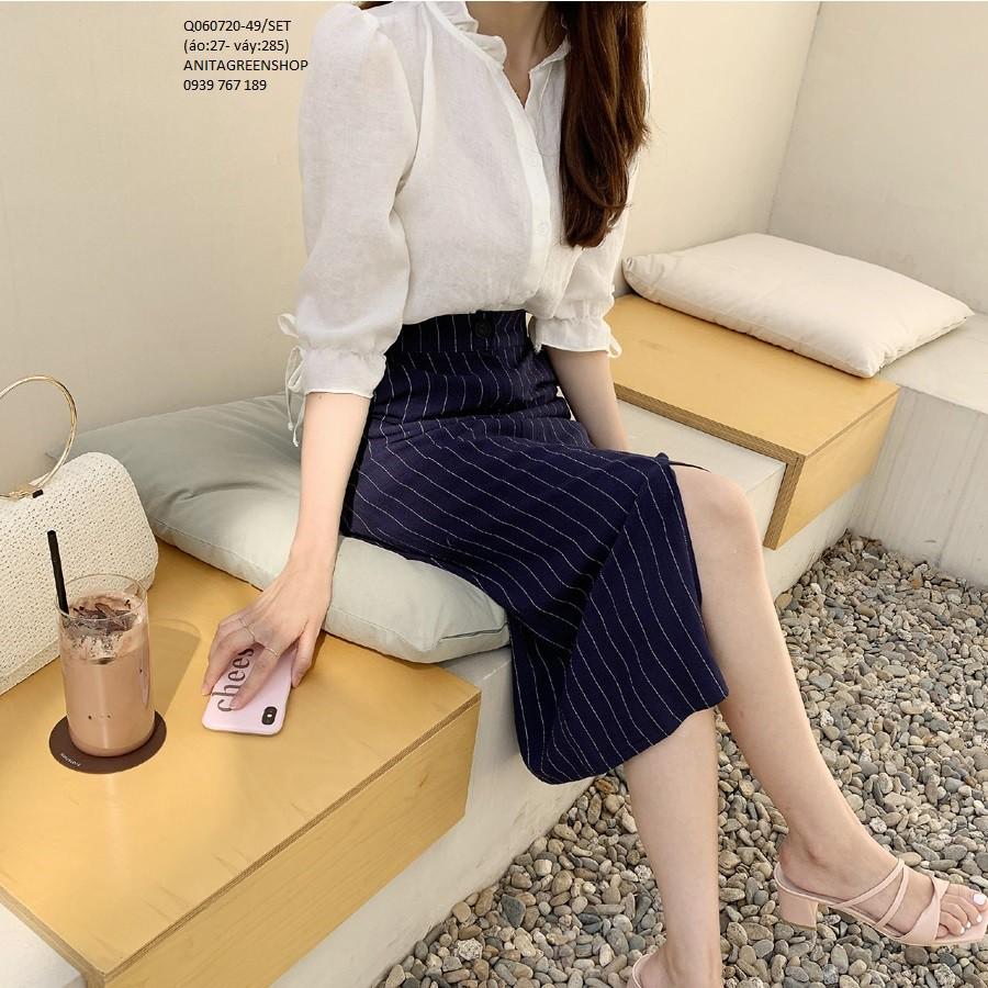 Q060720 SET ÁO SƠ MI PHỐI CHÂN VÁY XẺ