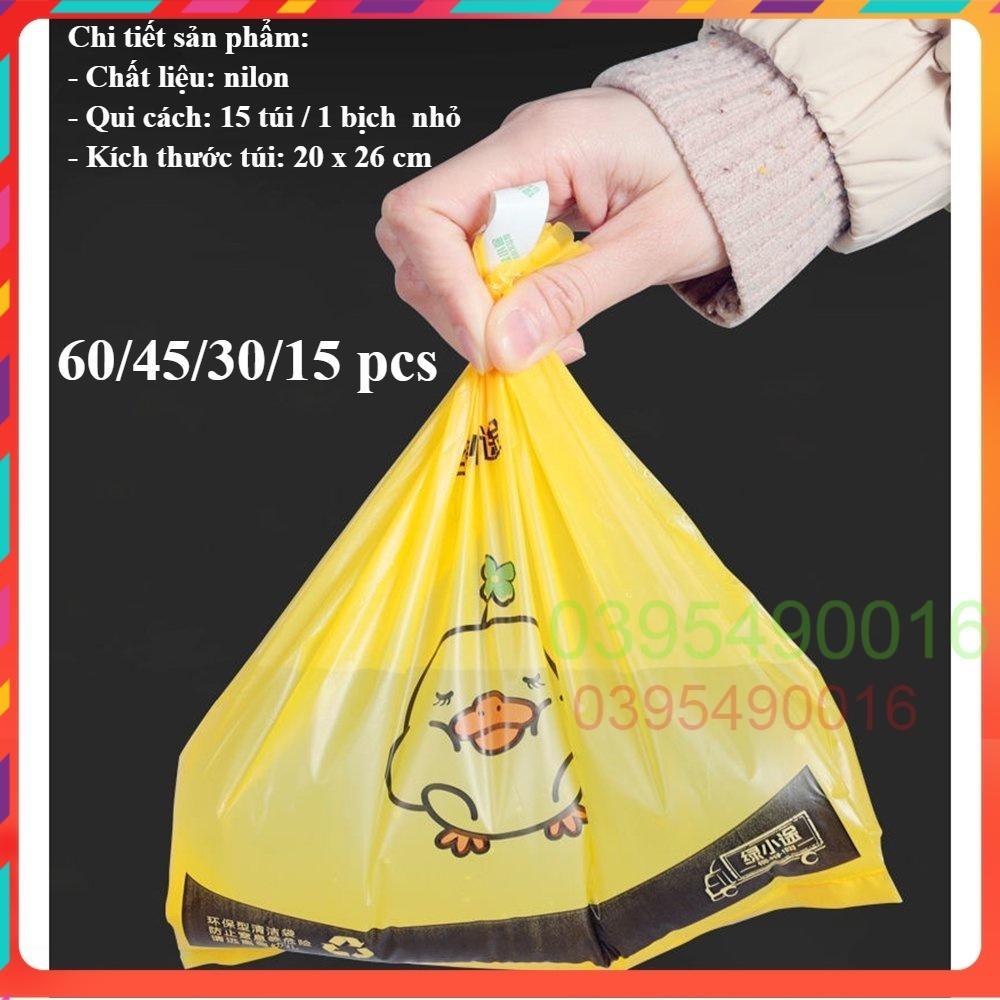 Bịch 60 túi đựng rác dán miệng VỊT VÀNG cho xe hơi văn phòng nhà bếp, túi nôn khi đi ô tô tàu xe tiện lợi