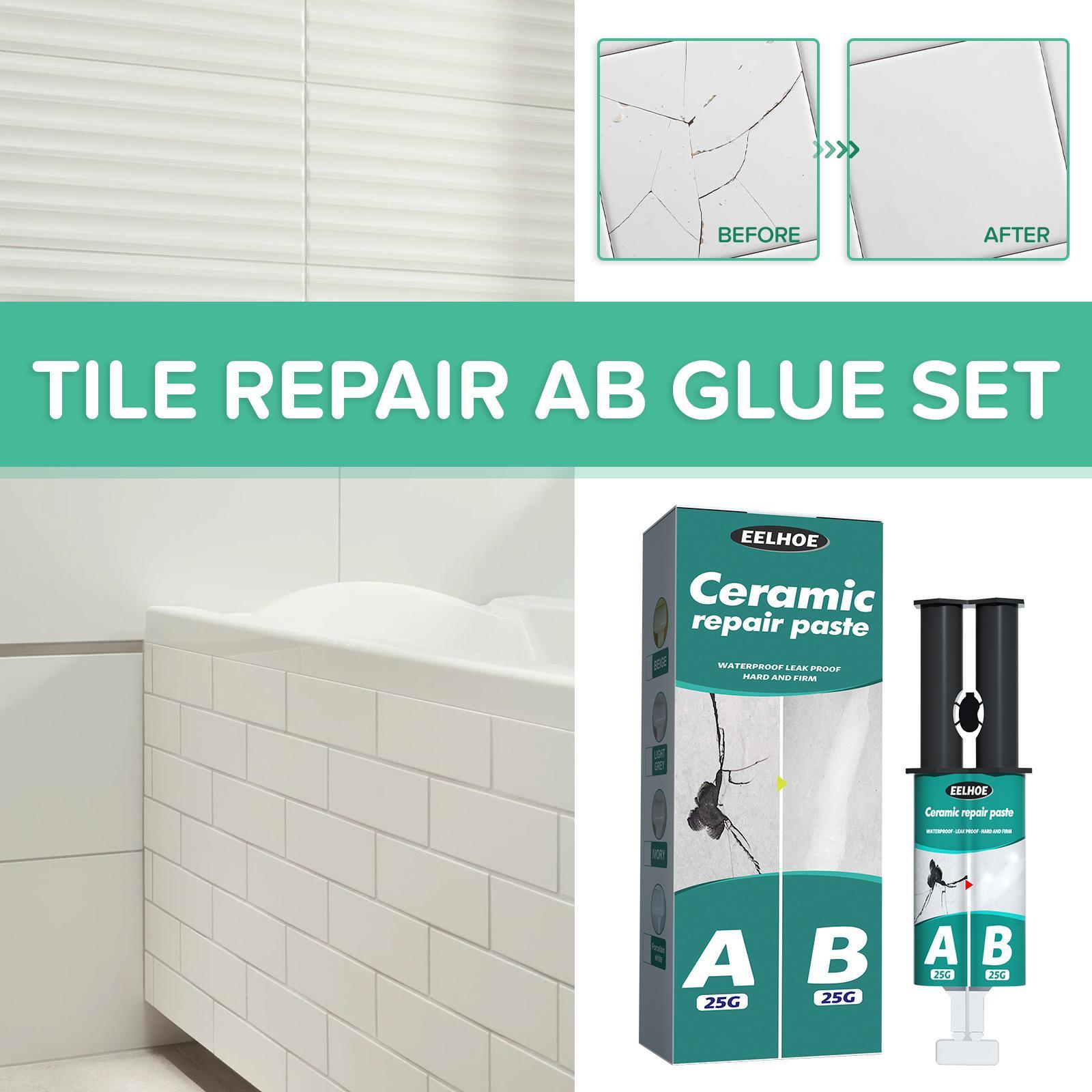 Tile Repair Agent Drywall Patch Repair Set Easy to Fill Quick Drying 50G Ab Glue Set Ceramic Crack Repairing Agent for Bathroom Crack Repair