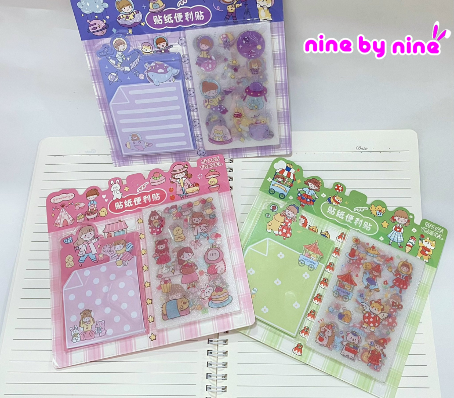 Combo sticker kèm giấy note xinh xắn