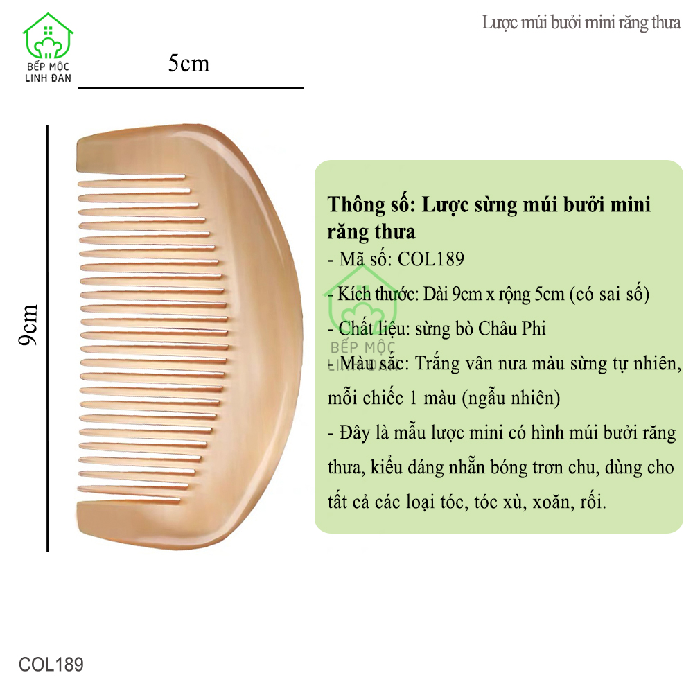 Lược Sừng Múi Bưởi Mini Răng Thưa Bỏ Túi Tiện Dụng
