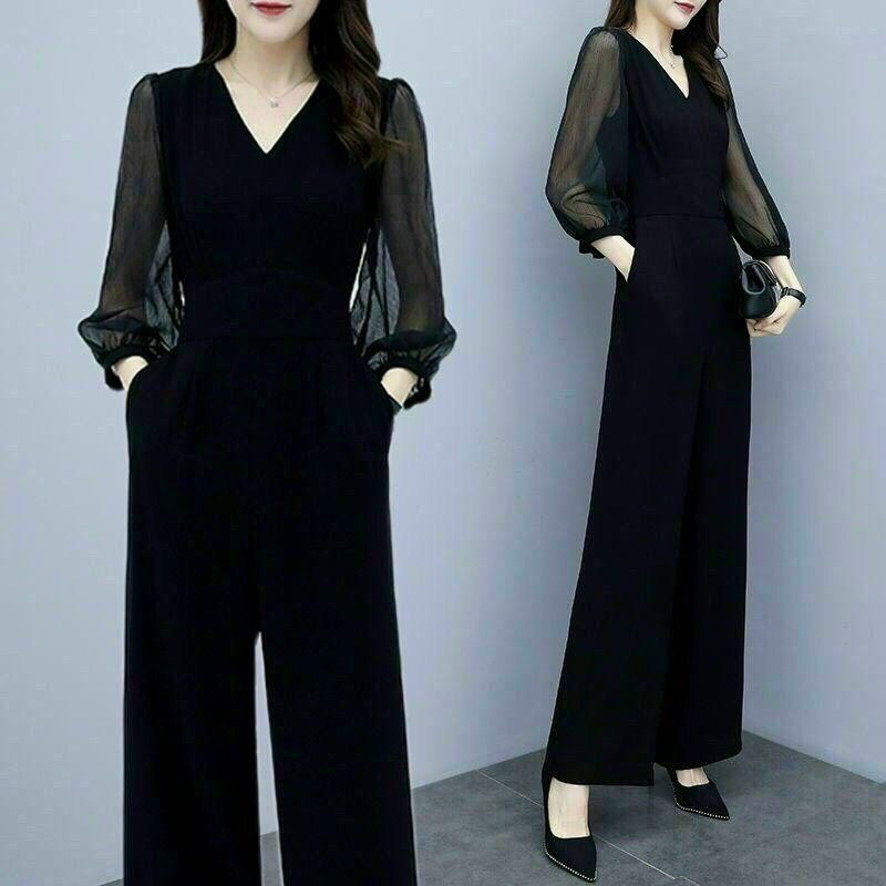 Jumpsuit Đen Phối Tay Dài Sang Trọng, Nổi Bật, Tinh Tế