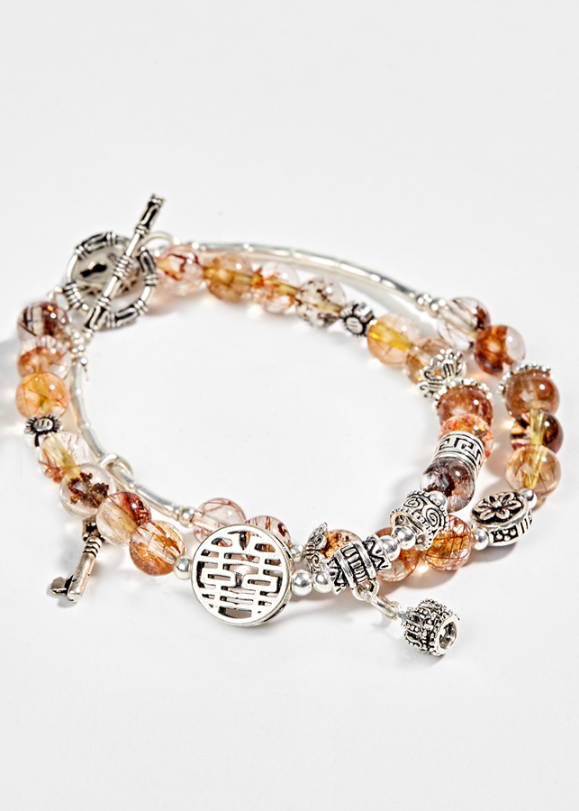 Vòng 2 Line Thạch Anh Ưu Linh Tóc Phối Charm Vương Miệng Bạc Ngọc Quý Gemstones