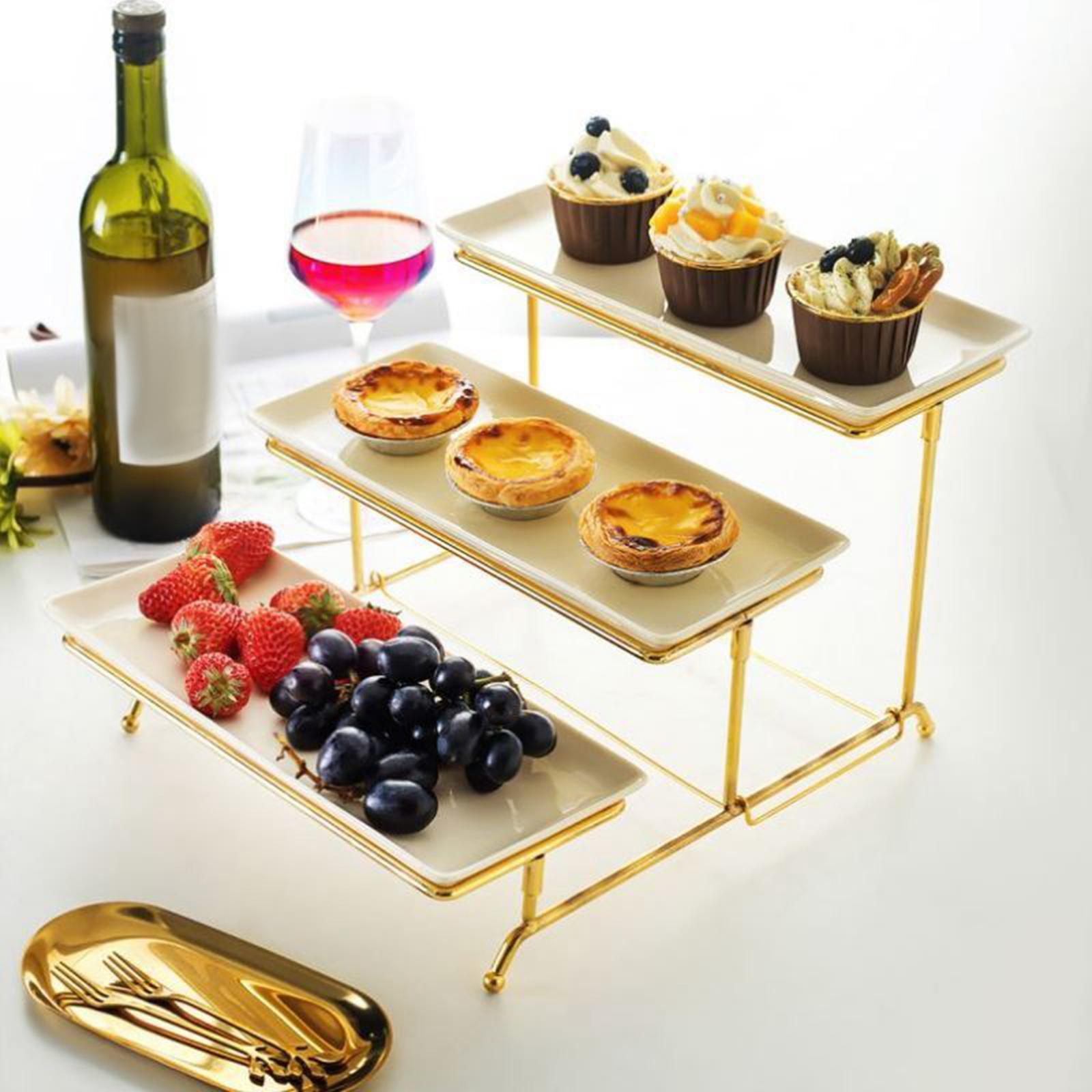 3 Tier Rectangular Serving Platter Stand Set for Food Display Party Dessert