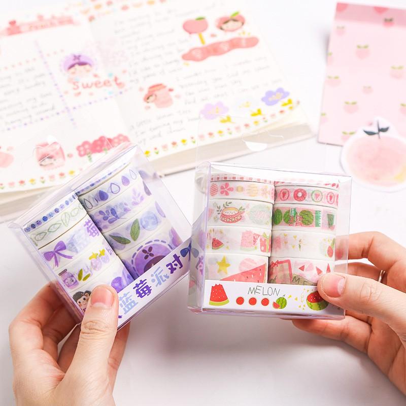 Bộ dăng dán Washi tape 10 cuộn cỡ khác nhau phong cách