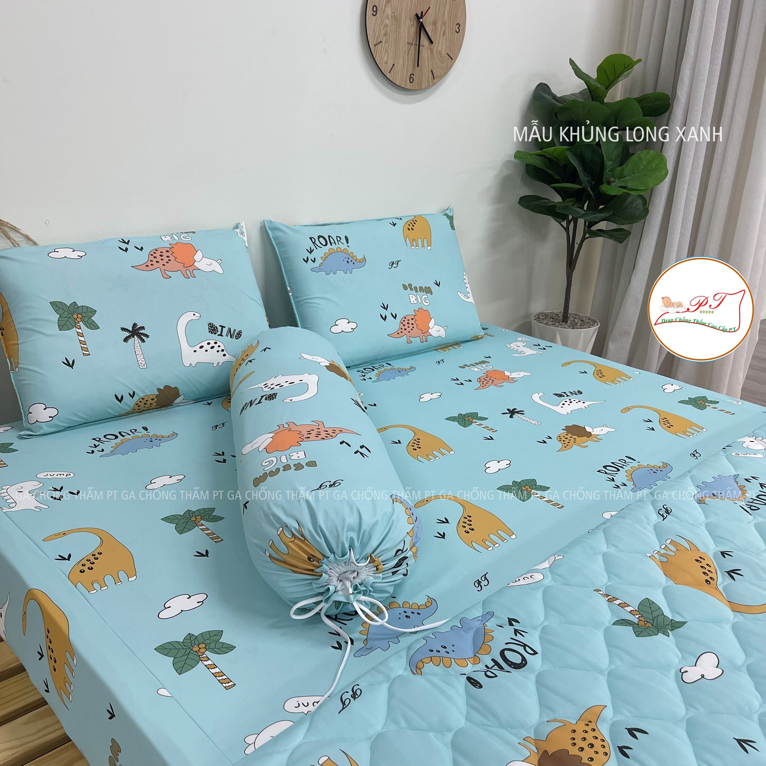 Ga Chống Thấm Cao Cấp PT Mẫu Họa Tiết Khủng Long Xanh