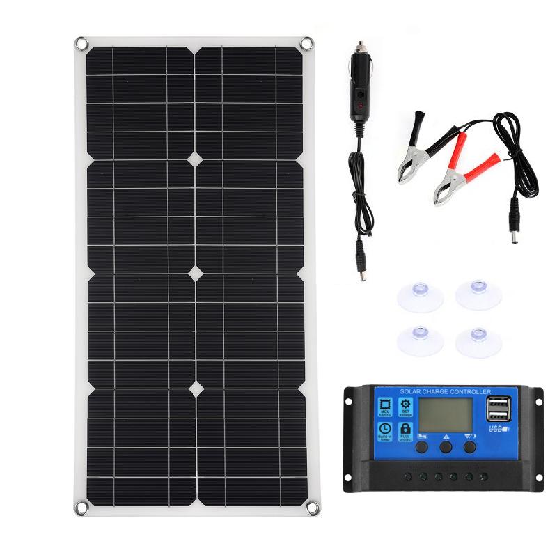 Bảng điều khiển năng lượng mặt trời 200W Bộ điều khiển 60A Cổng USB kép Bộ sạc di động cho pin 12V Điện thoại di động Xe du thuyền Đèn RV Sạc ngoài trời Màu sắc: với bộ điều khiển 60A