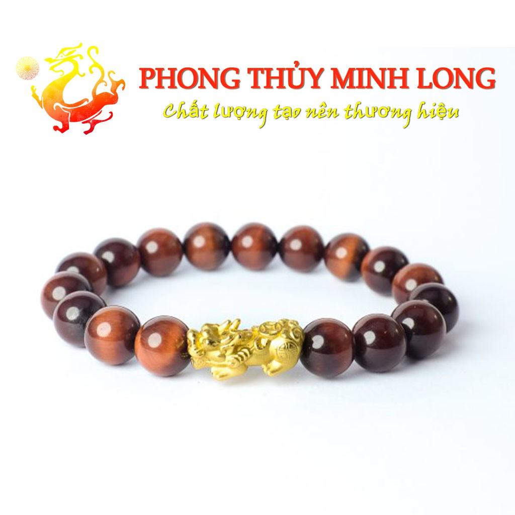 Vòng tay đá Mắt Hổ Đỏ Nâu chất lượng 5A mix tỳ hưu Vàng hợp mệnh Hỏa và Thổ