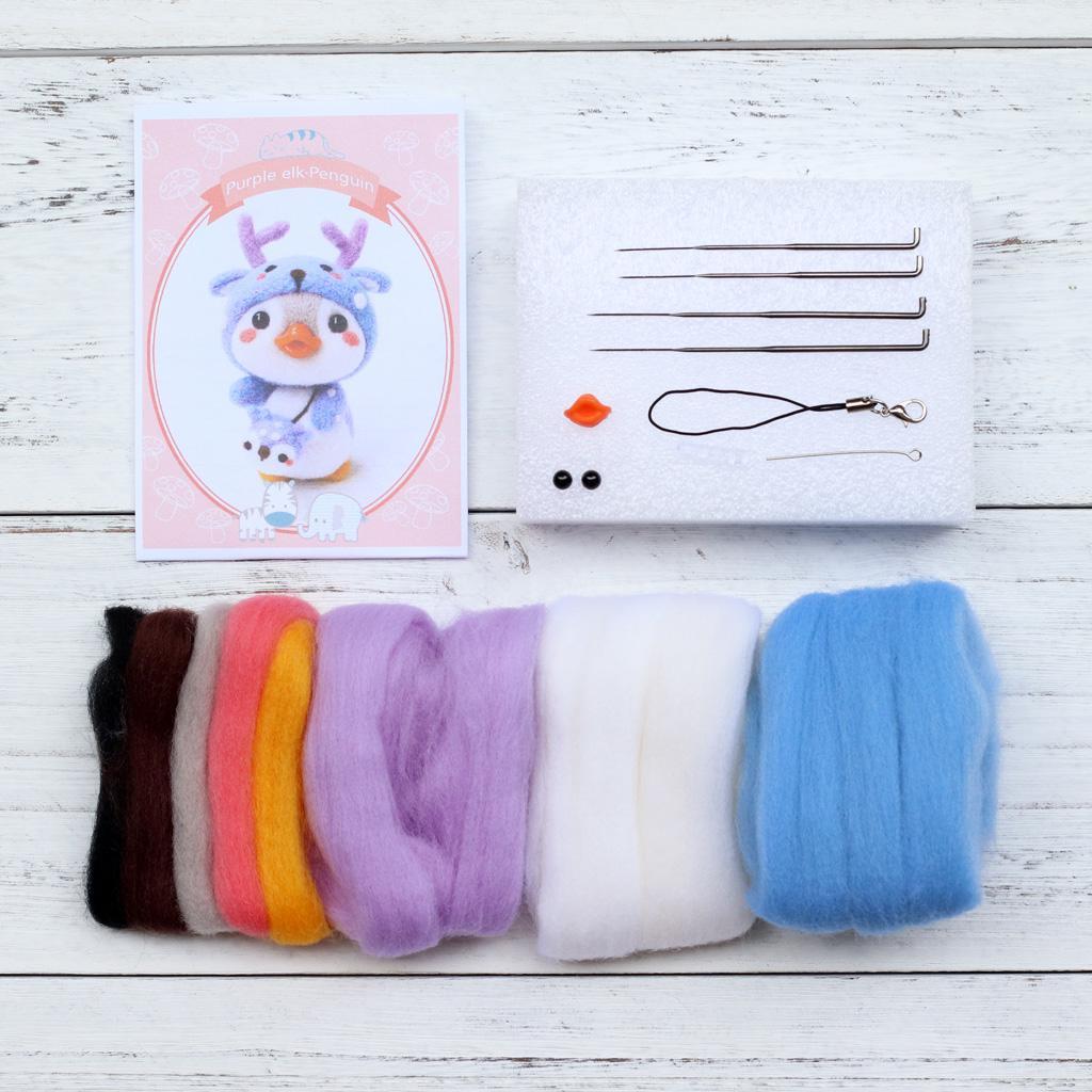 2 Sets Lovely Penguin Felting Kits Felting Wool Yarn Crafts