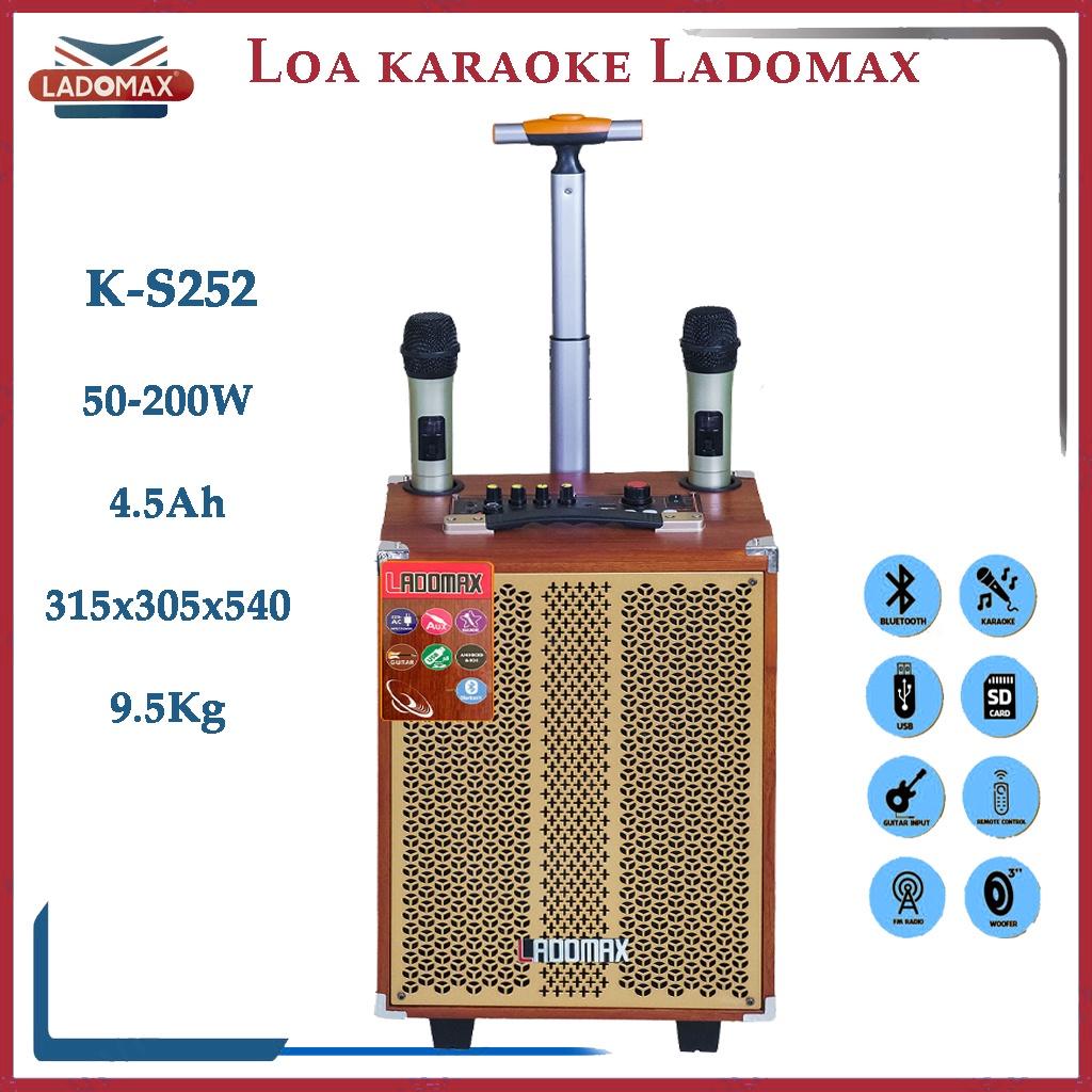 Loa kéo Bluetooth Ladomax K-S252 - 200W kèm 2 mic cao cấp - Hàng chính hãng