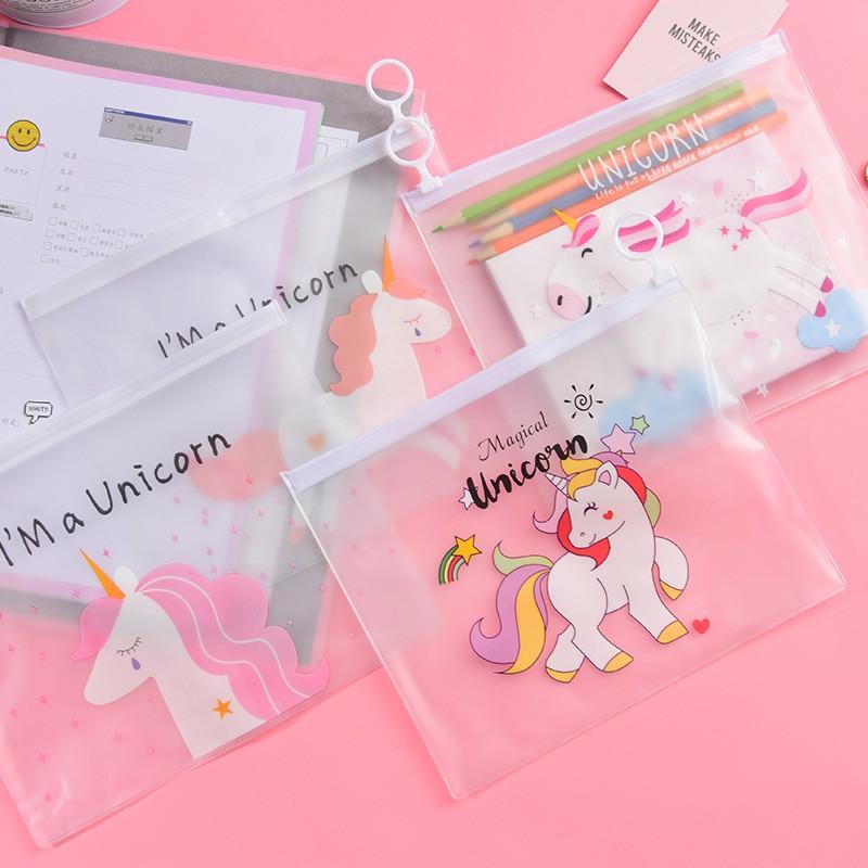 Túi Đựng Đồ Bảo Quản Khẩu Trang Họa Tiết Kỳ Lân Hoạt Hình Có Khóa Kéo Chống Bụi Chống Thấm Nước