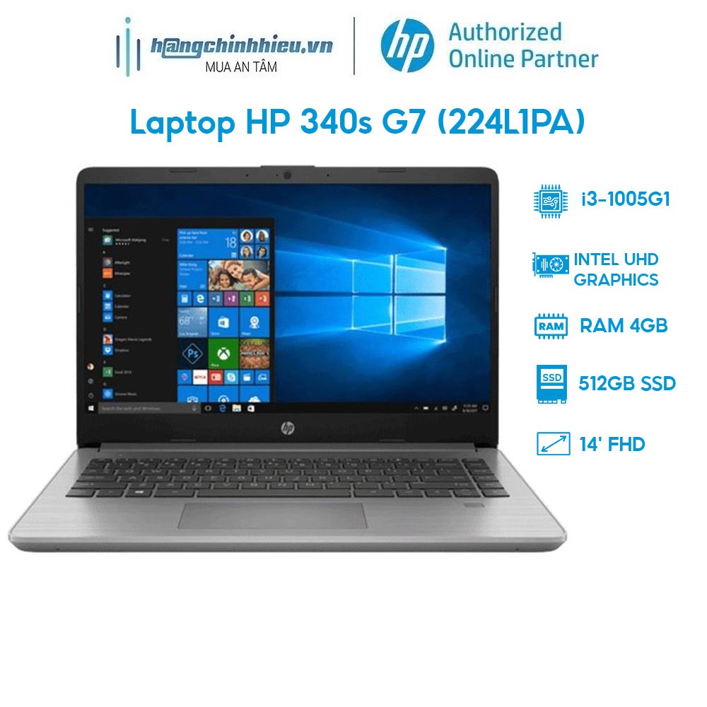 Laptop HP 340s G7 224L1PA i3-1005G1 | 4GB | 512GB | Intel UHD Graphics | 14' FHD | Win 10 Hàng chính hãng