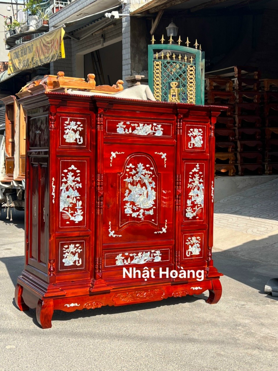 Tủ Thờ Gỗ Tràm thẳng ,Tủ thờ gia tiên gỗ tràm bông 1m27