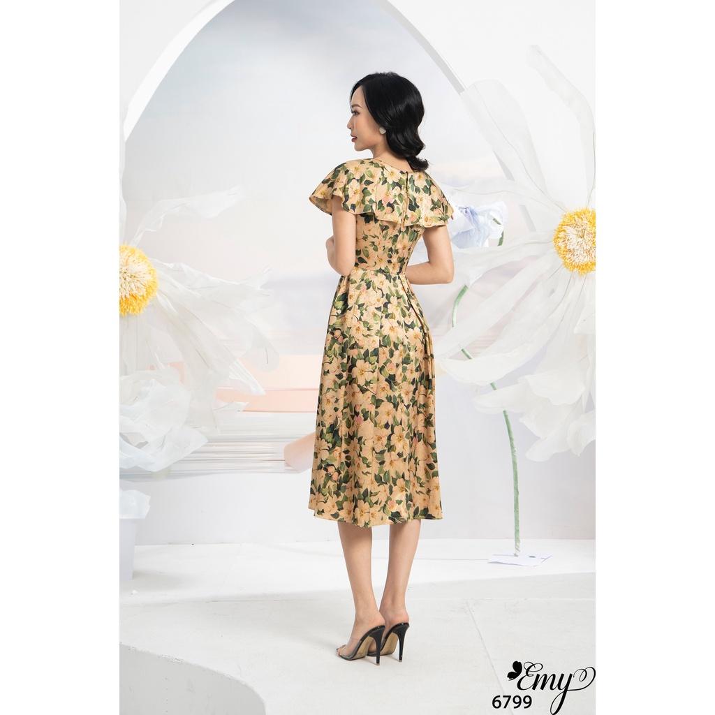 Đầm EMY EM6799 Xoè Cổ Bèo HT Hoa