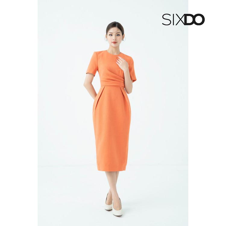 Đầm ôm midi xếp ly eo thời trang SIXDO - M