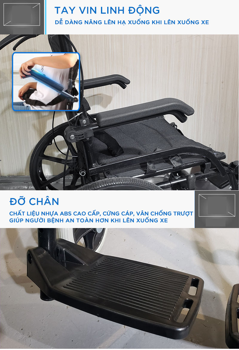 Xe lăn gấp gọn xách tay, siêu nhỏ gọn, siêu nhẹ - Tay ghế có thể nâng lên tiện cho việc ra vào - Hàng chính hàng NIKITA 2024