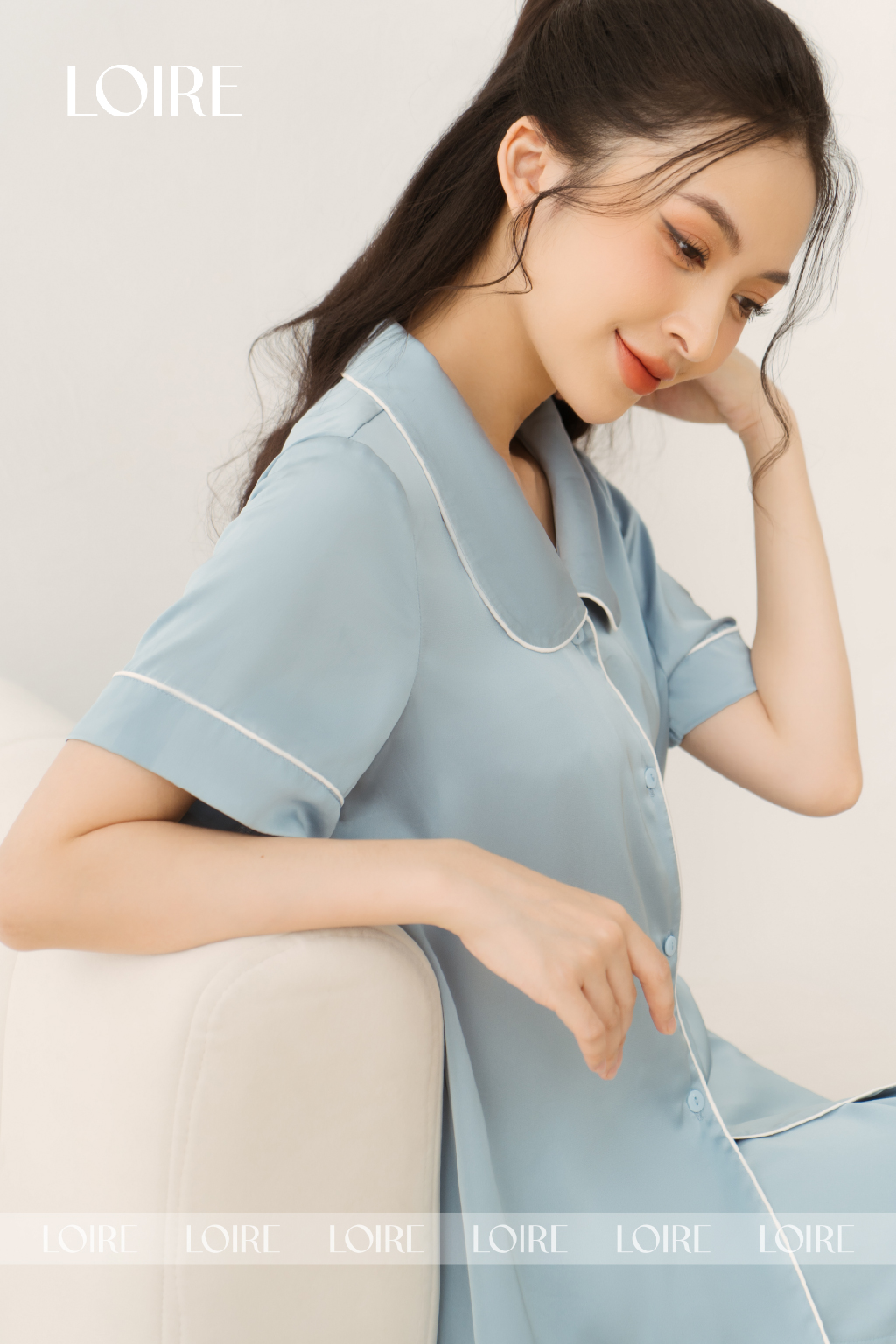 Bộ Pijama Lụa Cổ Sen Tròn Basic Loirechic LPN26