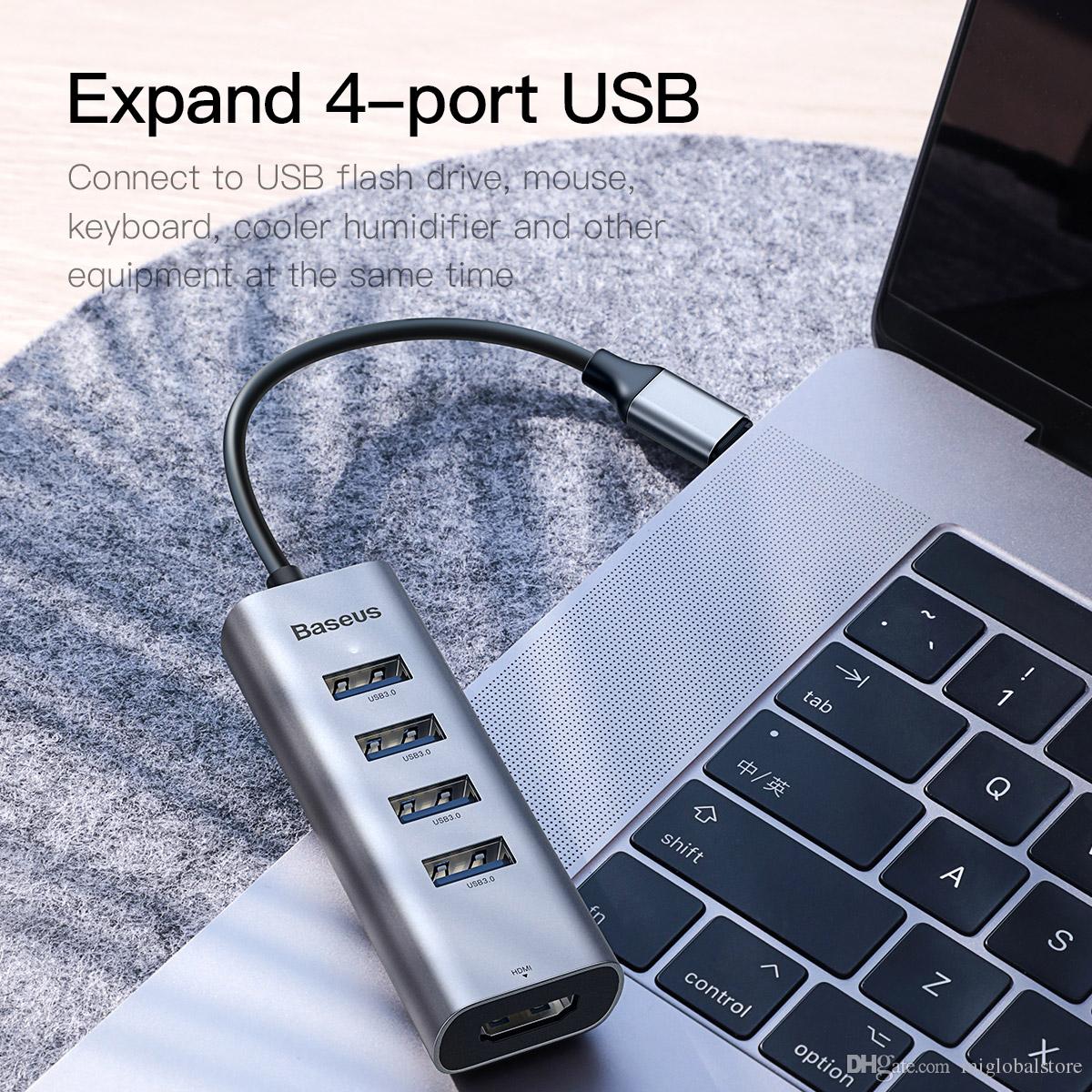 Hub chia cổng đa năng 5 in 1 PD Type-C ra 4 cổng USB 3.0 và HDMI chuẩn 4K hiệu Baseus Gen2 cho Macbook Pro / Smartphone - Hàng chính hãng