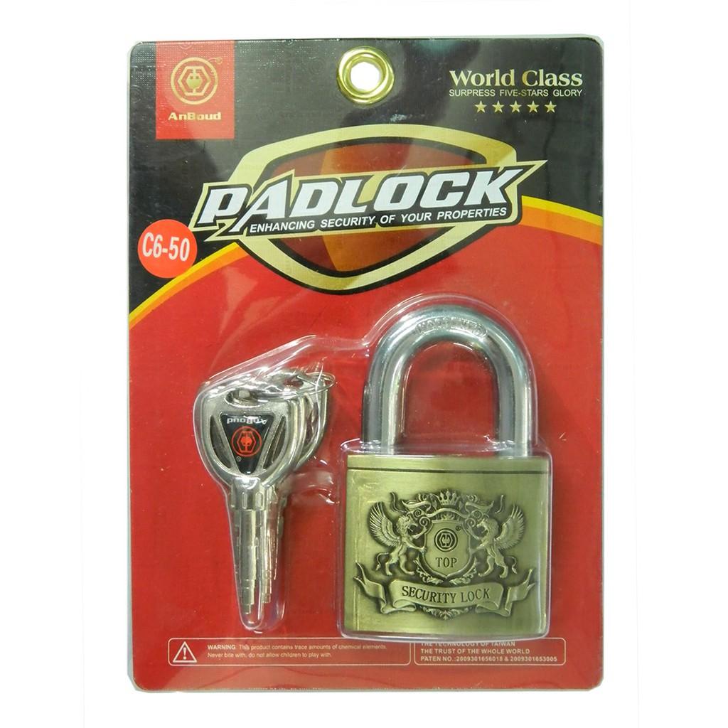 Ổ khóa Anboud C6-50 thân kẽm rộng 50mm màu vàng đồng - MSOFT