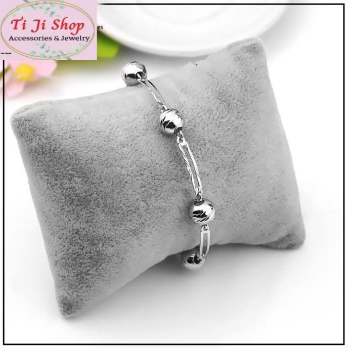 Lắc tay nữ inox chạm máy cách điệu thời trang màu bạc