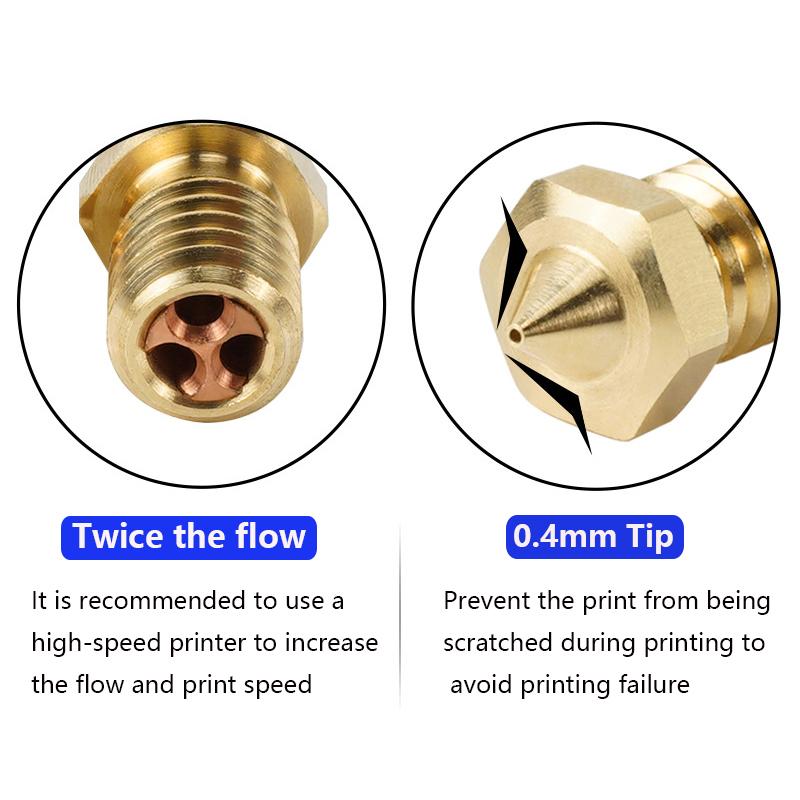Chất lượng hàng đầu 2PCS CHT V6 MK8 Đồng thau M6 High Flow PTFE mạ E3D V6 Clone Cht Vòi phun 3D Phần