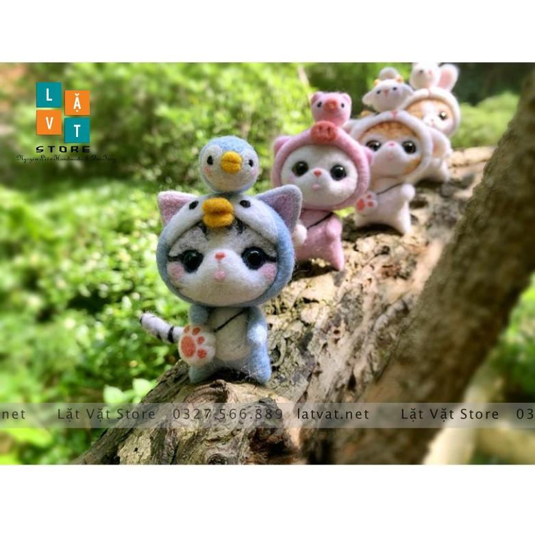 2021-Bộ len chọc Mèo Mũm Mĩm có hướng dẫn làm quà tặng ý nghĩa. Needle felting cat