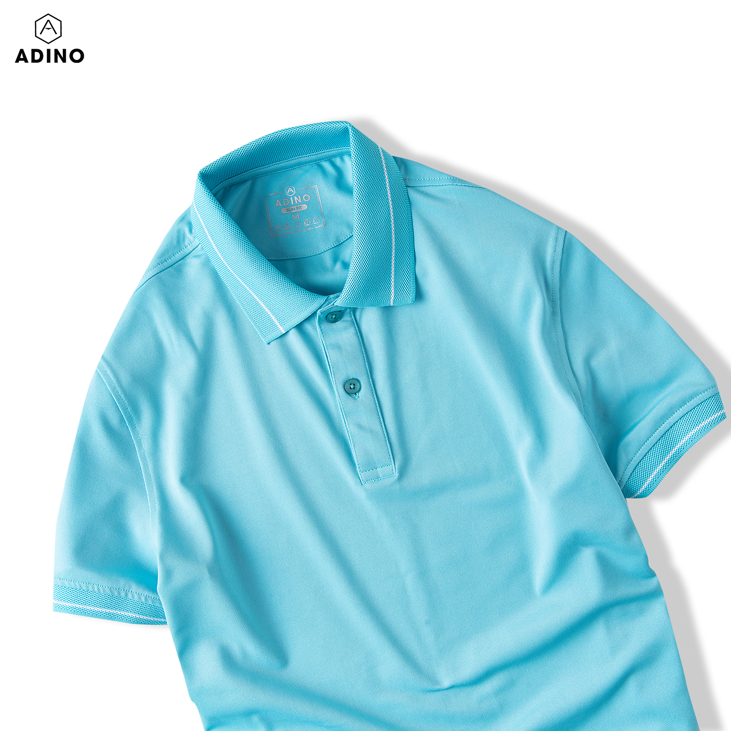 Áo polo nữ màu xanh ngọc (xanh thiên thanh) phối viền ADINO vải polyester cotton không bai xù dáng công sở slimfit hơi ôm trẻ trung APN04