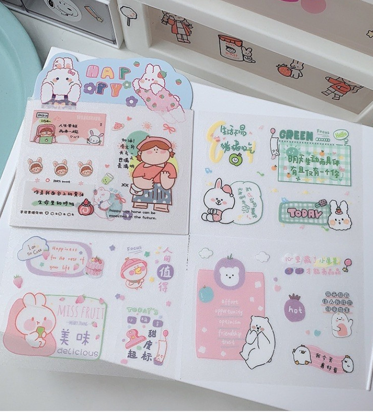 Set 4 Tấm Sticker Nhũ Vân Sần Xinh Xinh Dễ Thương Hình Dán Cute Stickers Trang Trí Sổ Tay-điện thoại