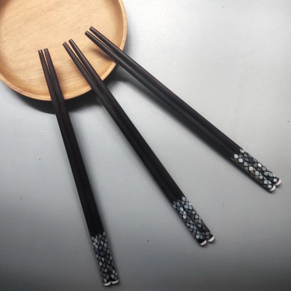 Đũa Gỗ Trắc Đen Khảm Trai Cỡ 24cm, Đũa Ăn, Phụ Kiện Bàn Ăn